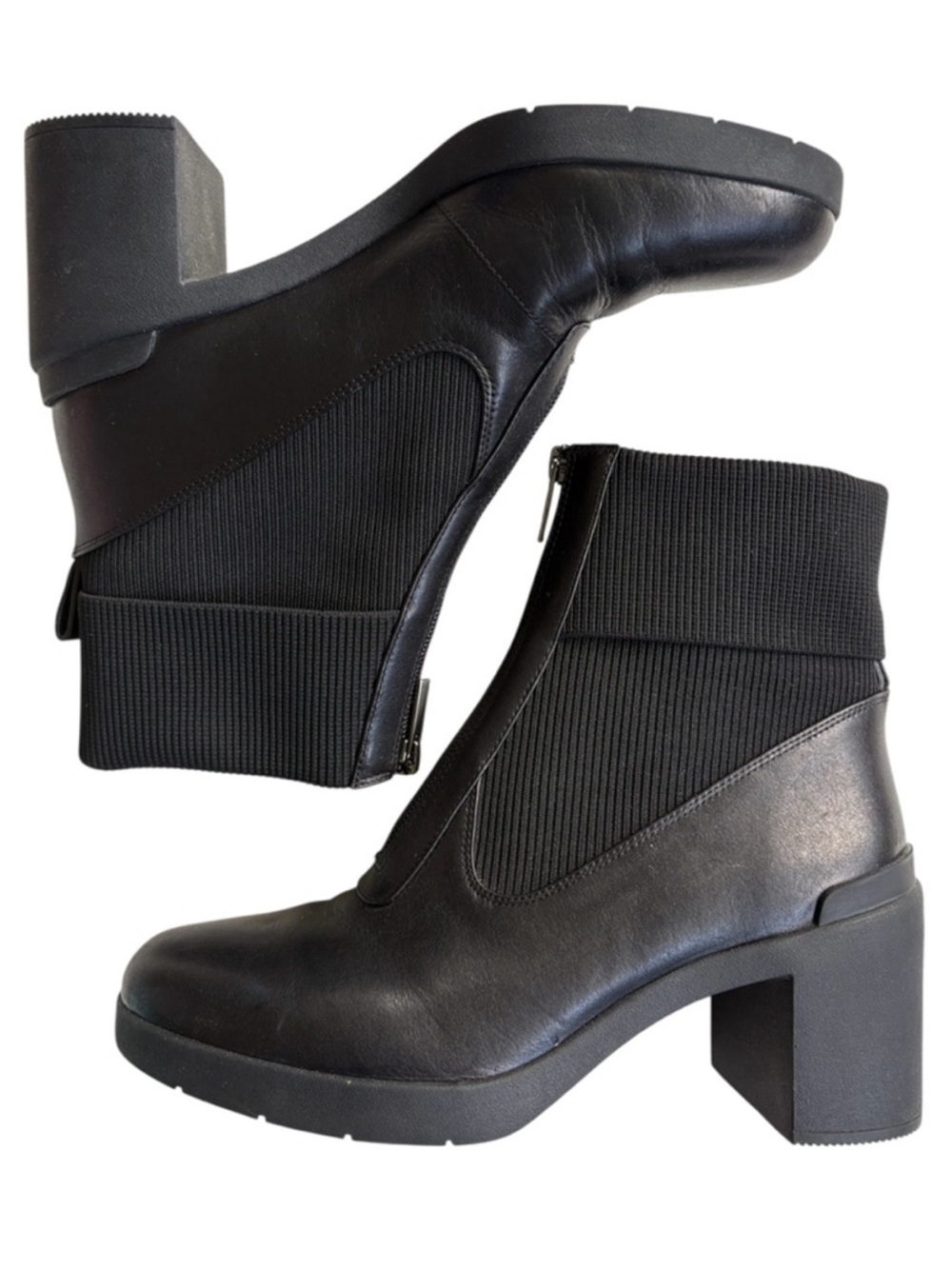 EUC ABEO Leather Metropolis Zip Heeled Boots Black Size 9.5 Retail $199.00